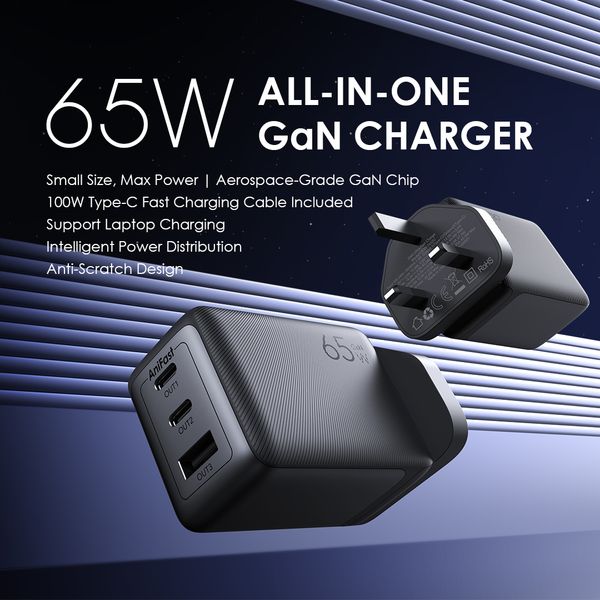 Oraimo HyperGaN 65 OCW‑7652U‑116CC — 65W GaN Fast Wall Charger Kit + 100W Type‑C to Type‑C Cable, Nairobi Delivery