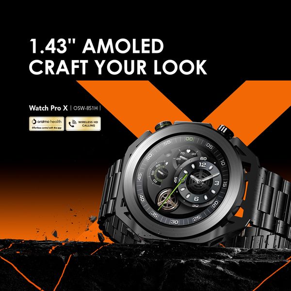 Oraimo Watch Pro X — 1.43'' AMOLED Smartwatch with IP68 Water Resistance & Replaceable Cases/Straps, Nairobi Delivery