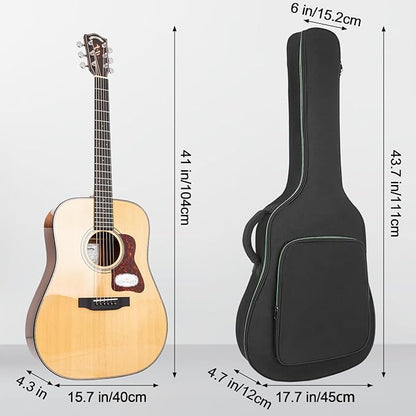 acoustic guitar bag Kenya size comparison with 41 inch guitar showing bag dimensions 43.7 x 17.7 x 6 inches