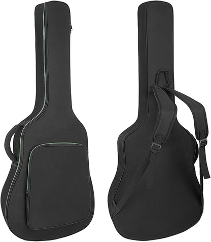 acoustic guitar bag Kenya — front and back views showing padded body, accessory pocket and shoulder straps`