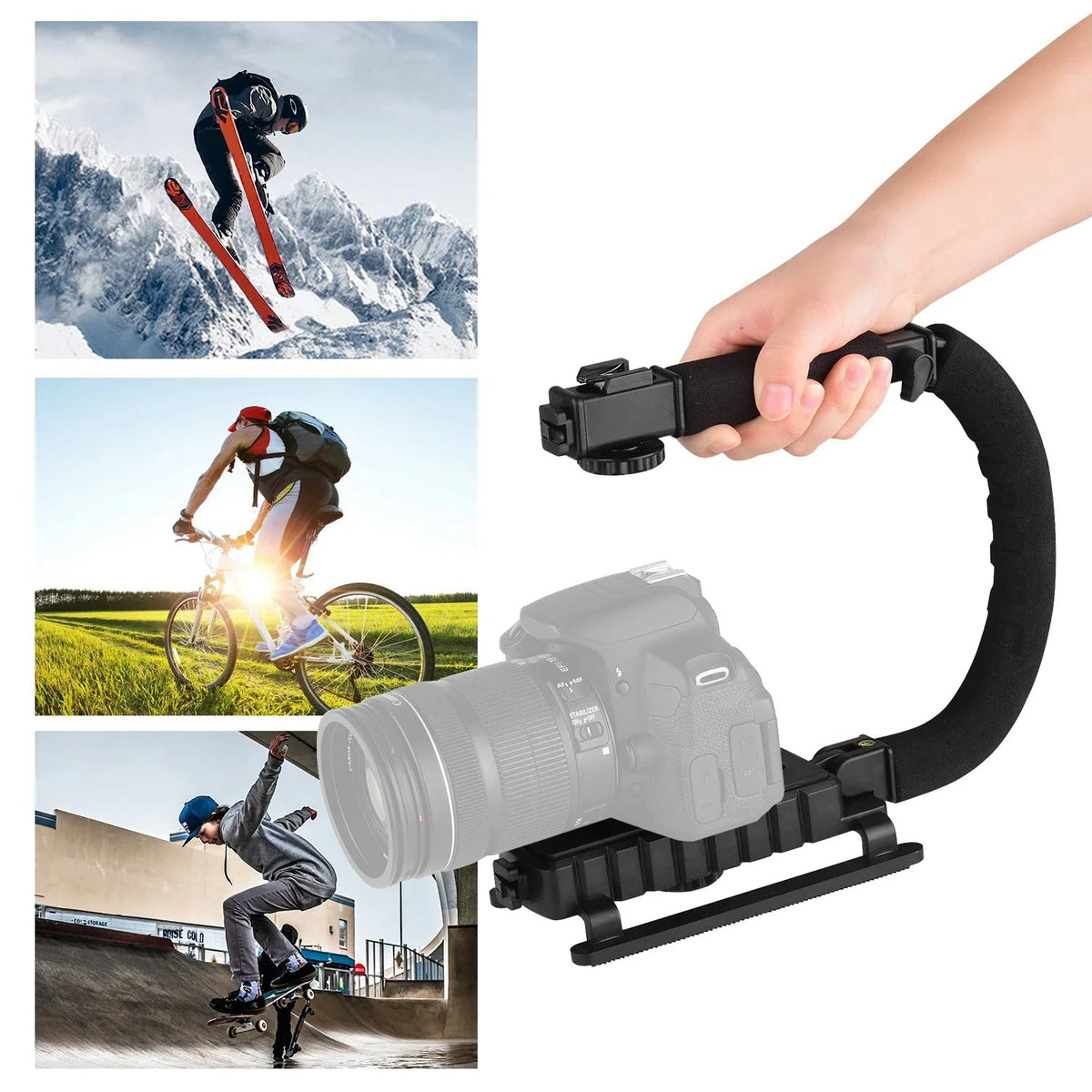 Action Stabilizer Grip Flash Bracket Holder – C-Shaped Handle for DSLR, Camcorder, Smartphones, Multi-Angle Filming, Professional Video Accessories - ZAMAR AUDIO SOLUTIONS