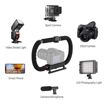 Action Stabilizer Grip Flash Bracket Holder – C-Shaped Handle for DSLR, Camcorder, Smartphones, Multi-Angle Filming, Professional Video Accessories - ZAMAR AUDIO SOLUTIONS