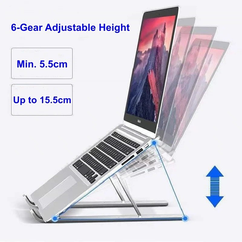 Adjustable Aluminum Laptop Stand – Lightweight, Foldable Desktop Holder for MacBook, Notebooks, Tablets & Cooling - ZAMAR AUDIO SOLUTIONS