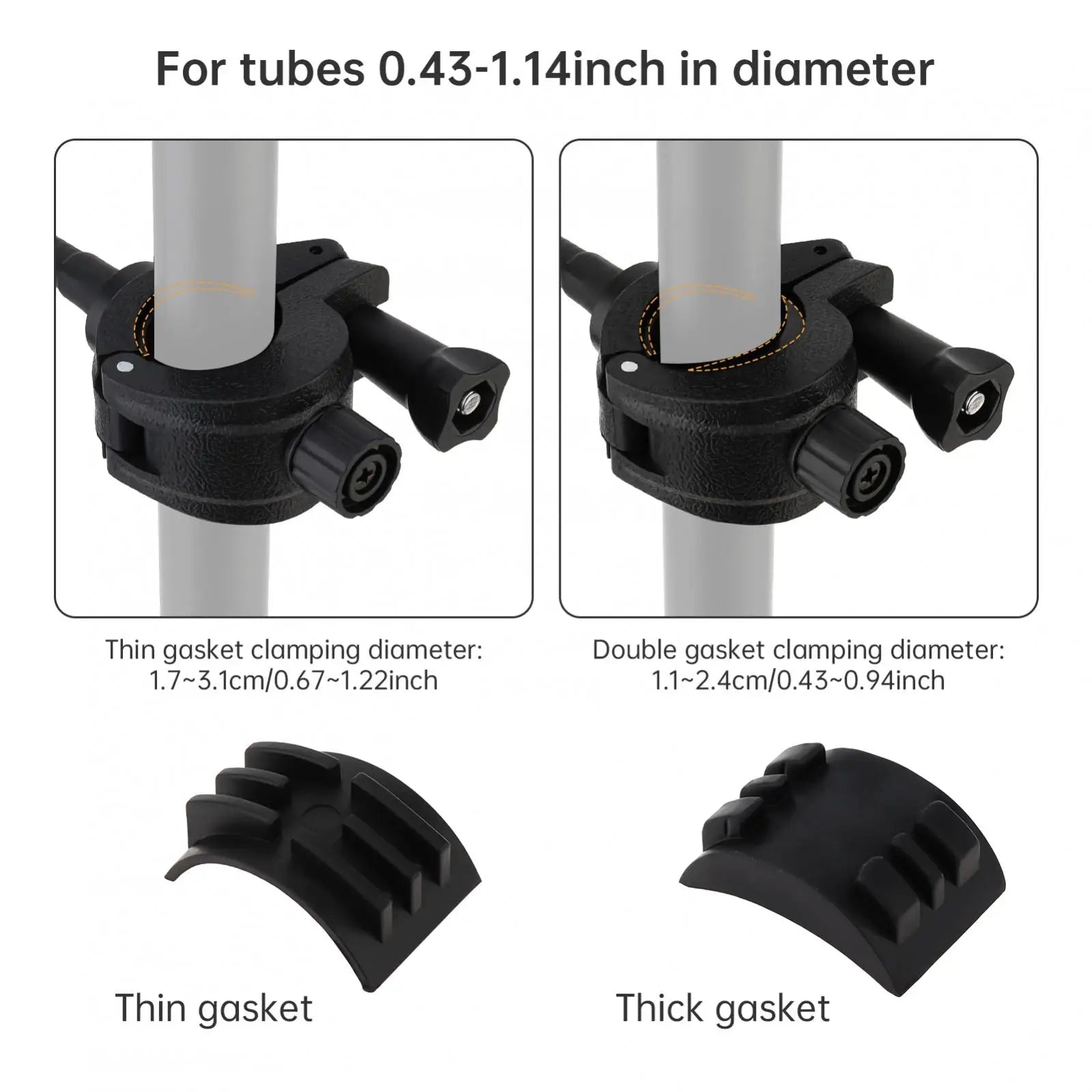 Phone holder for mic stand Kenya clamp gasket guide – thin gasket for 1.7–3.1 cm tubes, thick gasket for 1.1–2.4 cm tubes