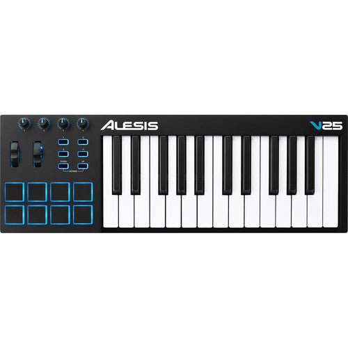 Alesis V25 MIDI controller Kenya top-down flat view showing full control surface, pads, knobs, buttons and keys