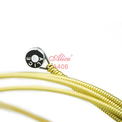Alice A406 guitar strings Kenya — close-up of ALICE branded ball-end on wound bronze string