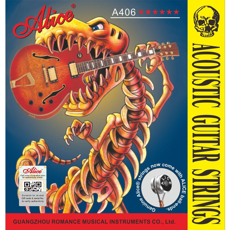 Alice A406 guitar strings Kenya — front packaging showing acoustic guitar illustration and ALICE ball-end detail