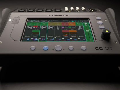 Allen & Heath CQ-12T rear panel connectivity showing XLR combi inputs and output jacks