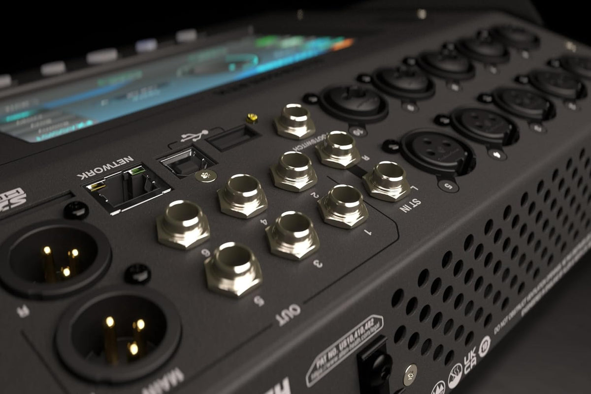 Allen & Heath CQ-12T digital mixer top view showing input channels and rotary encoder controls