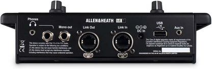Allen Heath ME-1 Kenya rear panel flat view — Phones, Mono Out, Link Out, Link In, USB, DC In, Aux In labeled