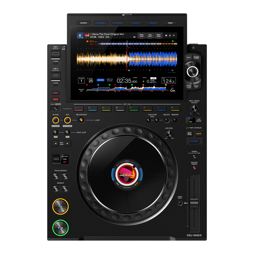 AlphaTheta CDJ-3000X pair front view — professional DJ multi-players