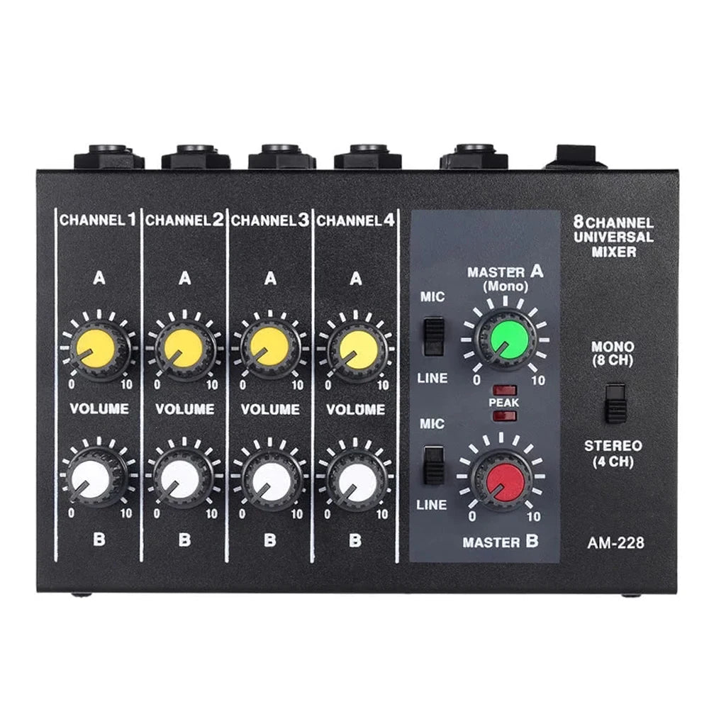 Am-228 Ultra Compact Audio Sound Mixer – Low Noise 8 Channels Mixing Console, DJ Sound Equipment, Home Music Studio, 6.35mm Interface - ZAMAR AUDIO SOLUTIONS