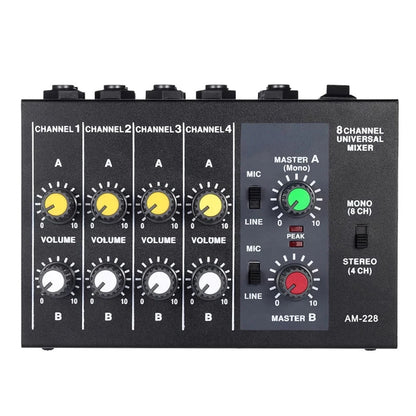 Am-228 Ultra Compact Audio Sound Mixer – Low Noise 8 Channels Mixing Console, DJ Sound Equipment, Home Music Studio, 6.35mm Interface - ZAMAR AUDIO SOLUTIONS