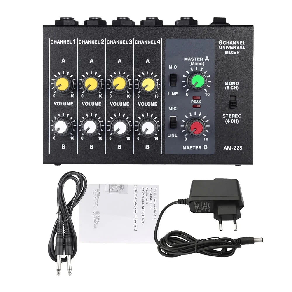 Am-228 Ultra Compact Audio Sound Mixer – Low Noise 8 Channels Mixing Console, DJ Sound Equipment, Home Music Studio, 6.35mm Interface - ZAMAR AUDIO SOLUTIONS