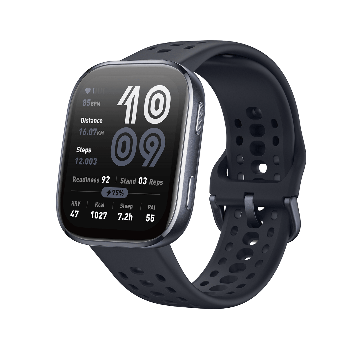 Amazfit Bip 6 Kenya smartwatch front view showing AMOLED display in Charcoal colorway