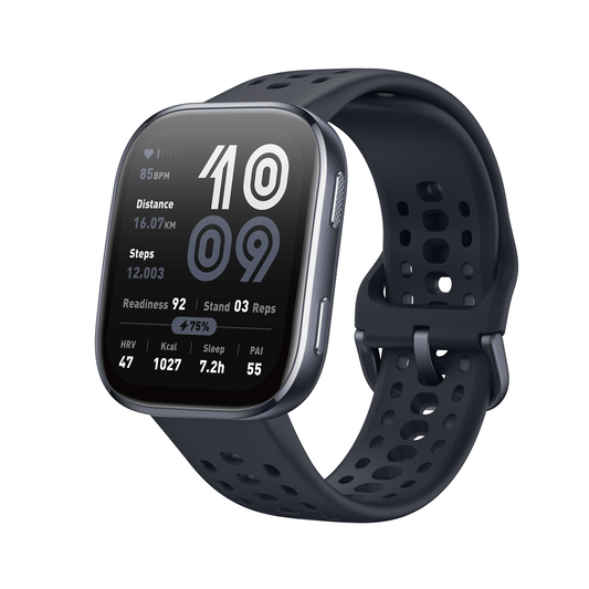 Amazfit Bip 6 Kenya smartwatch front view showing AMOLED display in Charcoal colorway