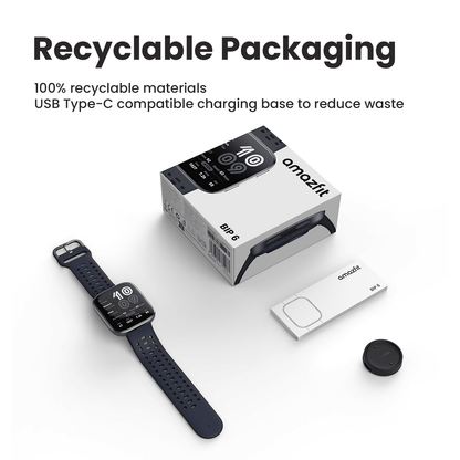 Amazfit Bip 6 Kenya retail box and unboxing contents including watch, strap, and charging cable