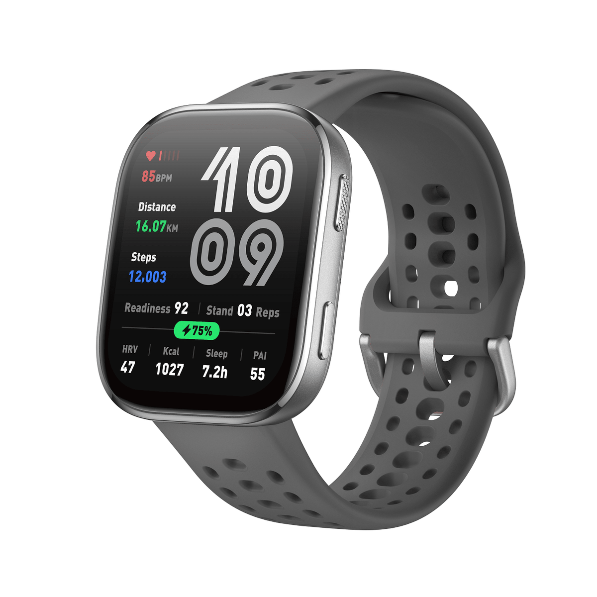 Amazfit Bip 6 Kenya side profile view showing lightweight aluminum body and slim bezel design