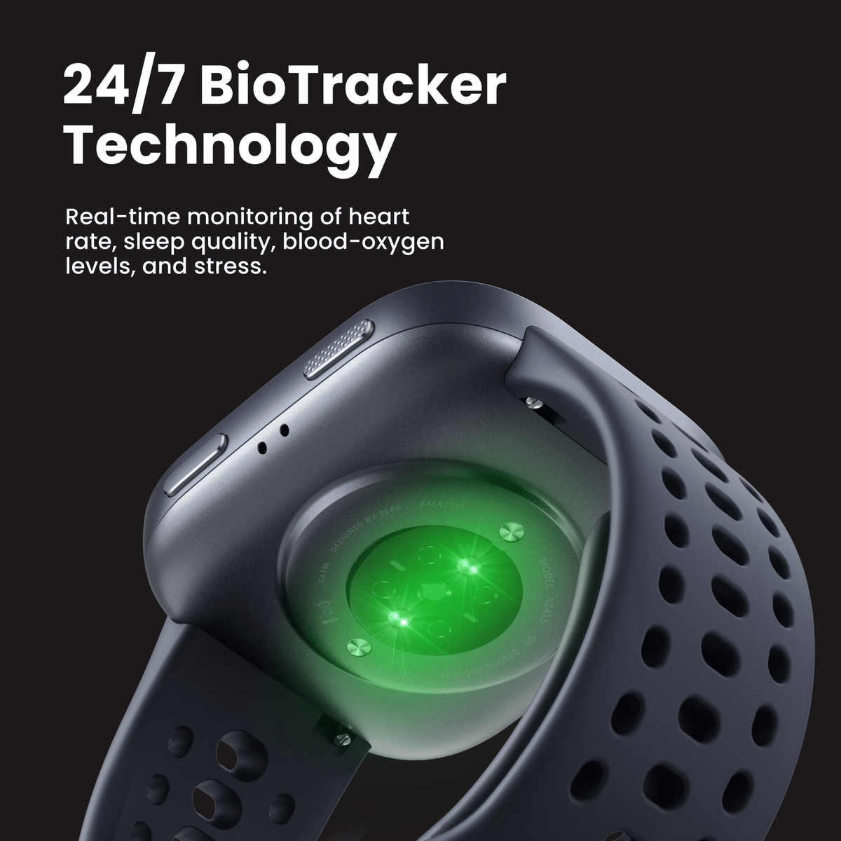 Amazfit Bip 6 Kenya BioTracker sensor display showing heart rate and SpO2 health monitoring