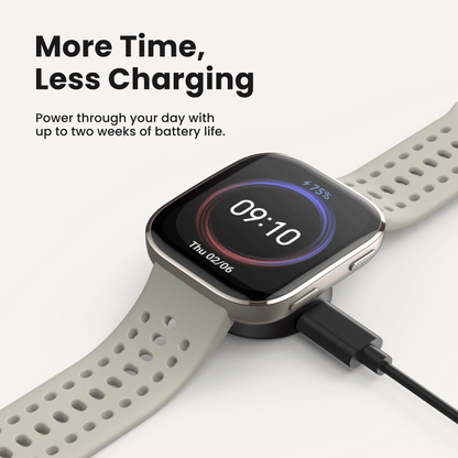 Amazfit Bip 6 Kenya 14-day battery life indicator on AMOLED display during outdoor use