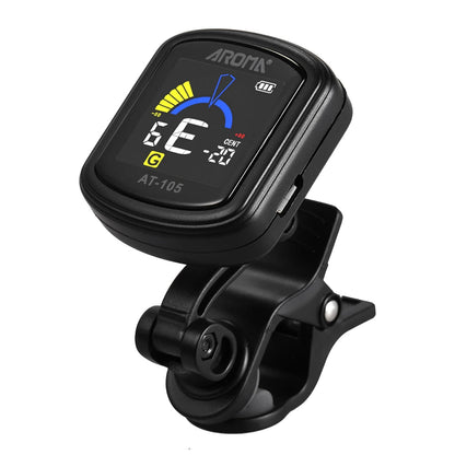 Aroma AT-105 Guitar Tuner Metronome – Digital Clip-On Tuner for Guitar, Bass, Ukulele, Violin, Rechargeable, Color Screen - ZAMAR AUDIO SOLUTIONS