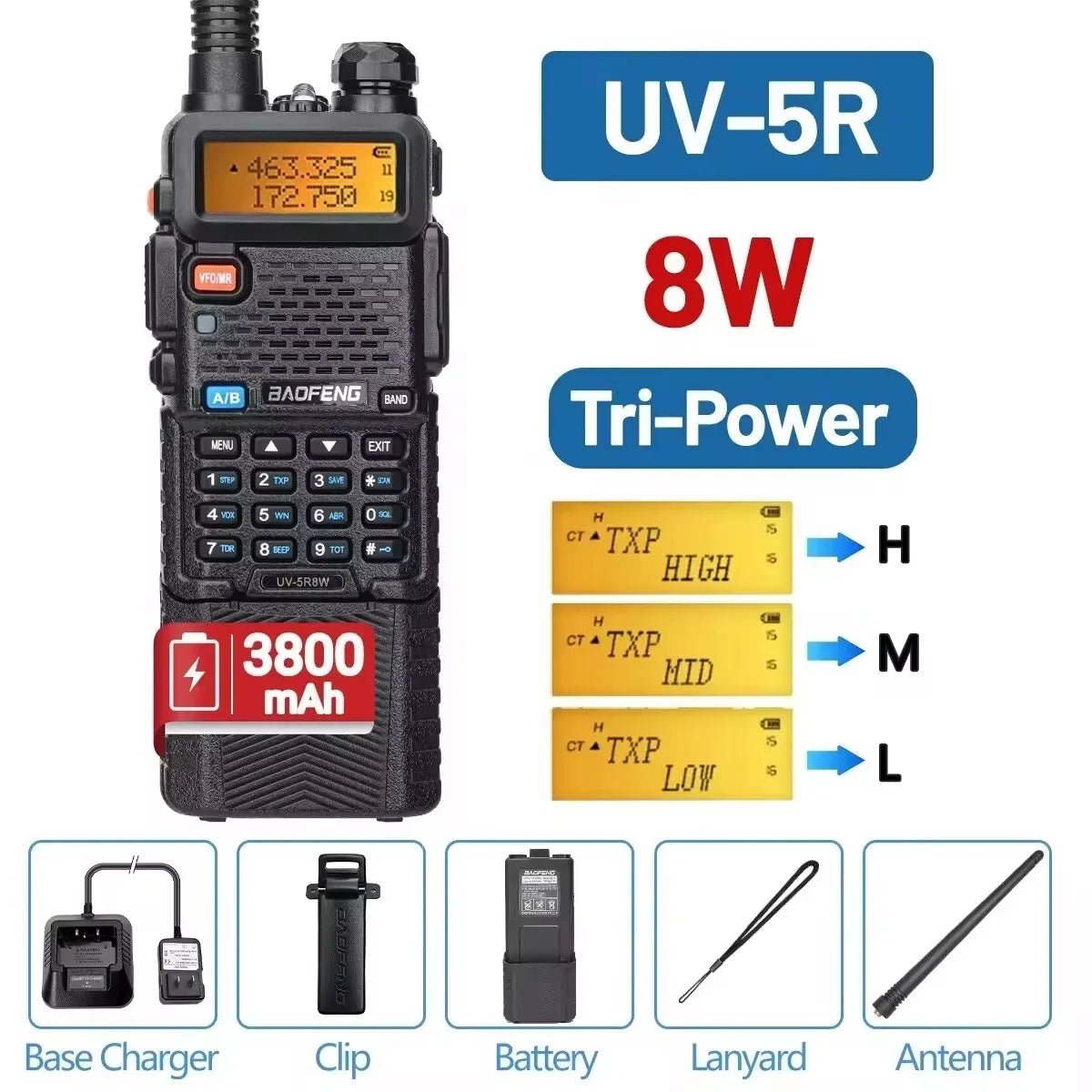 Baofeng UV-5R Dual Band Walkie Talkie – 5W/8W VHF UHF Handheld Transceiver with 128 Channels, FM Radio, and 1800mAh Battery for Staff Coordination and Crowd Control - ZAMAR AUDIO SOLUTIONS