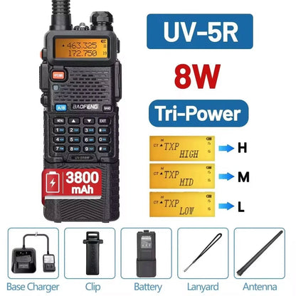 Baofeng UV-5R Dual Band Walkie Talkie – 5W/8W VHF UHF Handheld Transceiver with 128 Channels, FM Radio, and 1800mAh Battery for Staff Coordination and Crowd Control - ZAMAR AUDIO SOLUTIONS