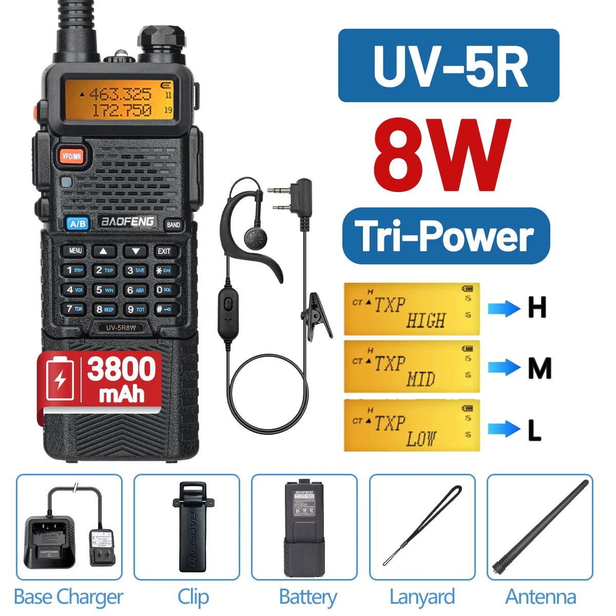 Baofeng UV-5R Dual Band Walkie Talkie – 5W/8W VHF UHF Handheld Transceiver with 128 Channels, FM Radio, and 1800mAh Battery for Staff Coordination and Crowd Control - ZAMAR AUDIO SOLUTIONS