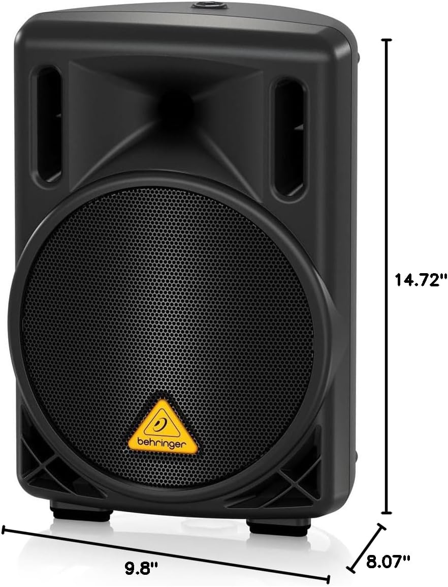 Behringer B208D Kenya front view with dimension callouts — 14.72" height, 9.8" width, 8.07" depth