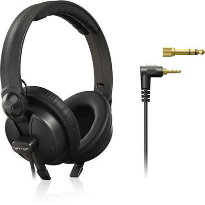 Behringer BH30 studio headphones Kenya displayed alongside detachable straight cable and gold 6.35mm adapter