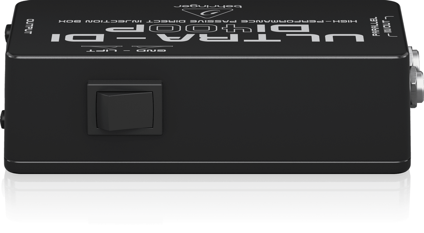 Behringer DI400P Kenya rear view showing ground lift toggle switch on black metal housing