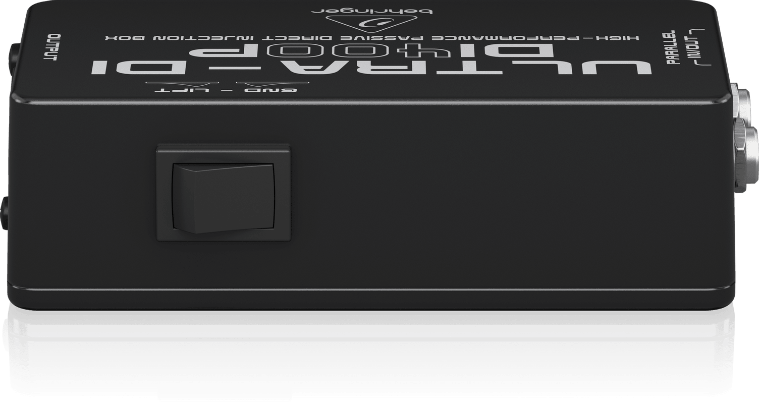 Behringer DI400P Kenya rear view showing ground lift toggle switch on black metal housing