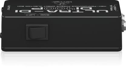 Behringer DI400P Kenya rear view showing ground lift toggle switch on black metal housing