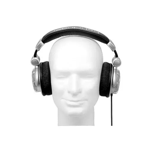 Behringer HPX2000 DJ headphones Kenya front-on view worn on mannequin head showing full fit, ear cup coverage and cable drop