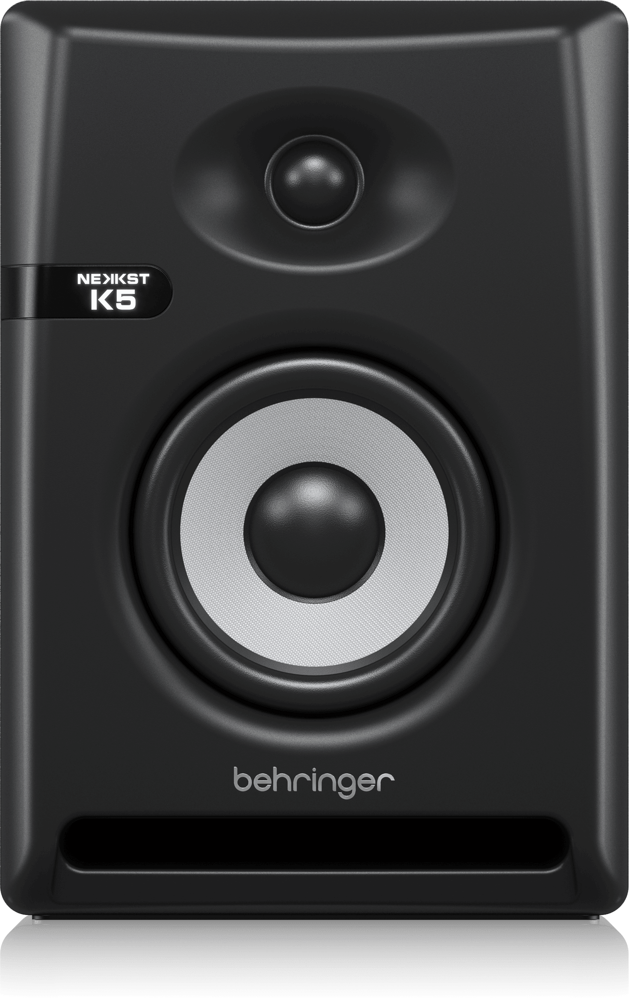 Behringer NEKKST K5 Kenya studio monitor front view showing 5-inch woofer, silk-dome tweeter and NEKKST K5 badge