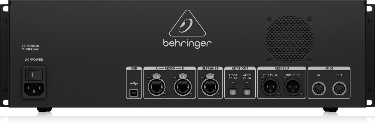 Behringer S32 stage box Kenya — rear panel with dual AES50, Ultranet, ADAT, AES/EBU, MIDI, and USB ports