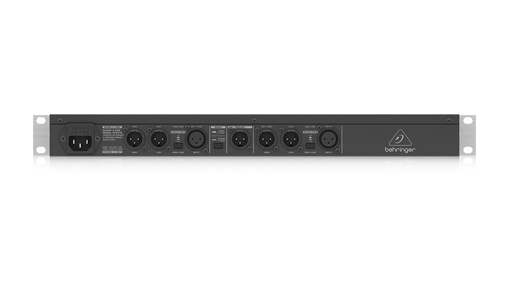 Behringer CX2310 active crossover Kenya rear panel with XLR inputs outputs and subwoofer connection