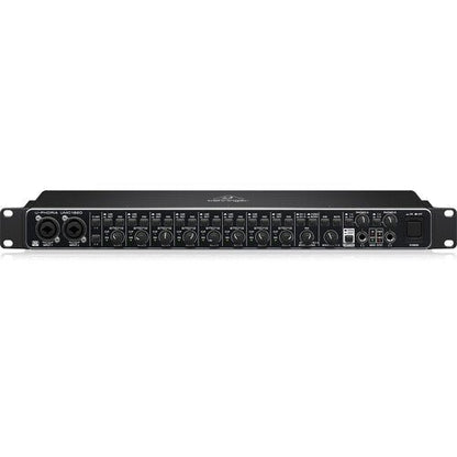 Behringer UMC1820 Kenya — front panel view showing 8 MIDAS preamp channels and gain knobs, 1U rack