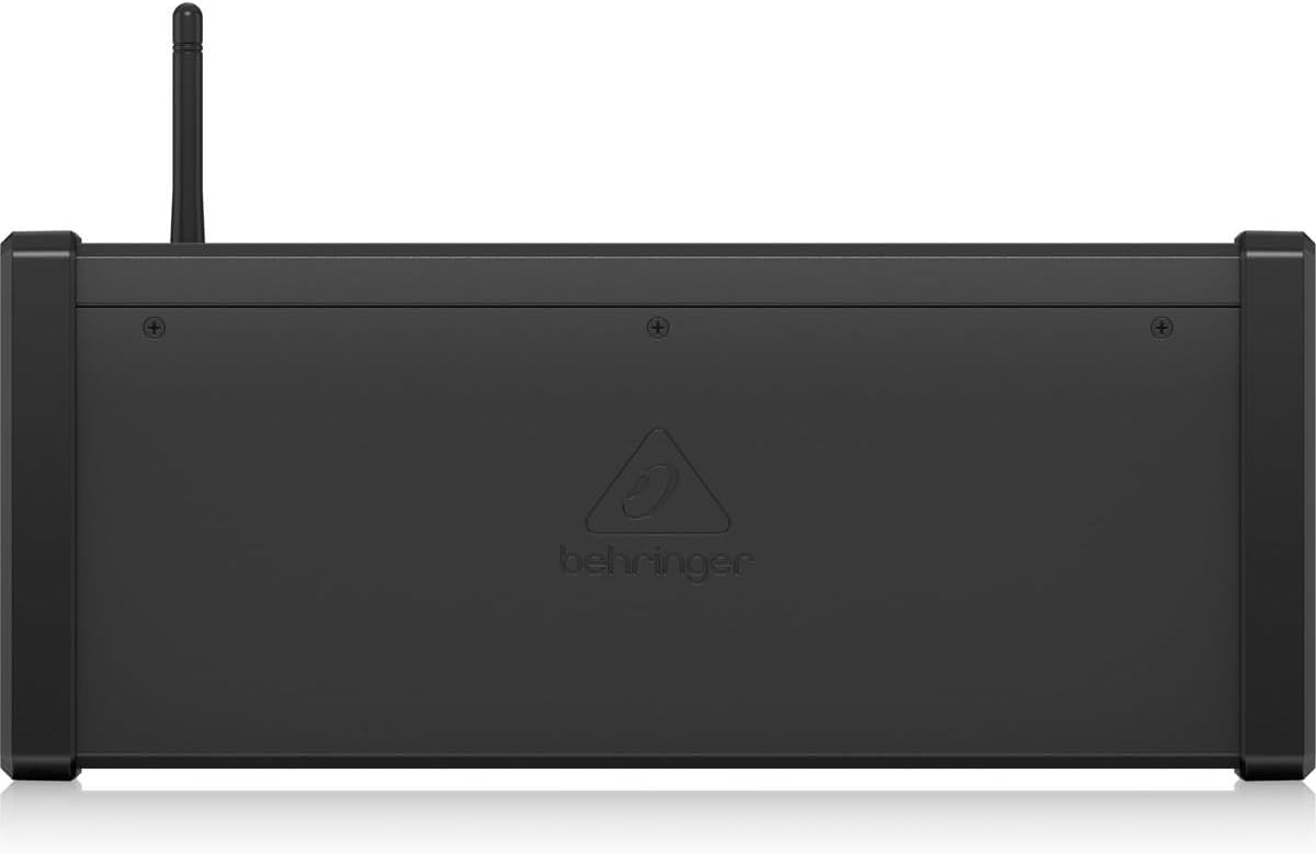 Behringer XR18 Kenya top panel view showing compact black enclosure, Behringer logo and Wi-Fi antenna