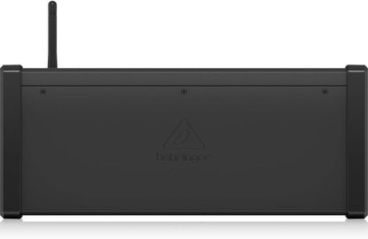 Behringer XR18 Kenya top panel view showing compact black enclosure, Behringer logo and Wi-Fi antenna