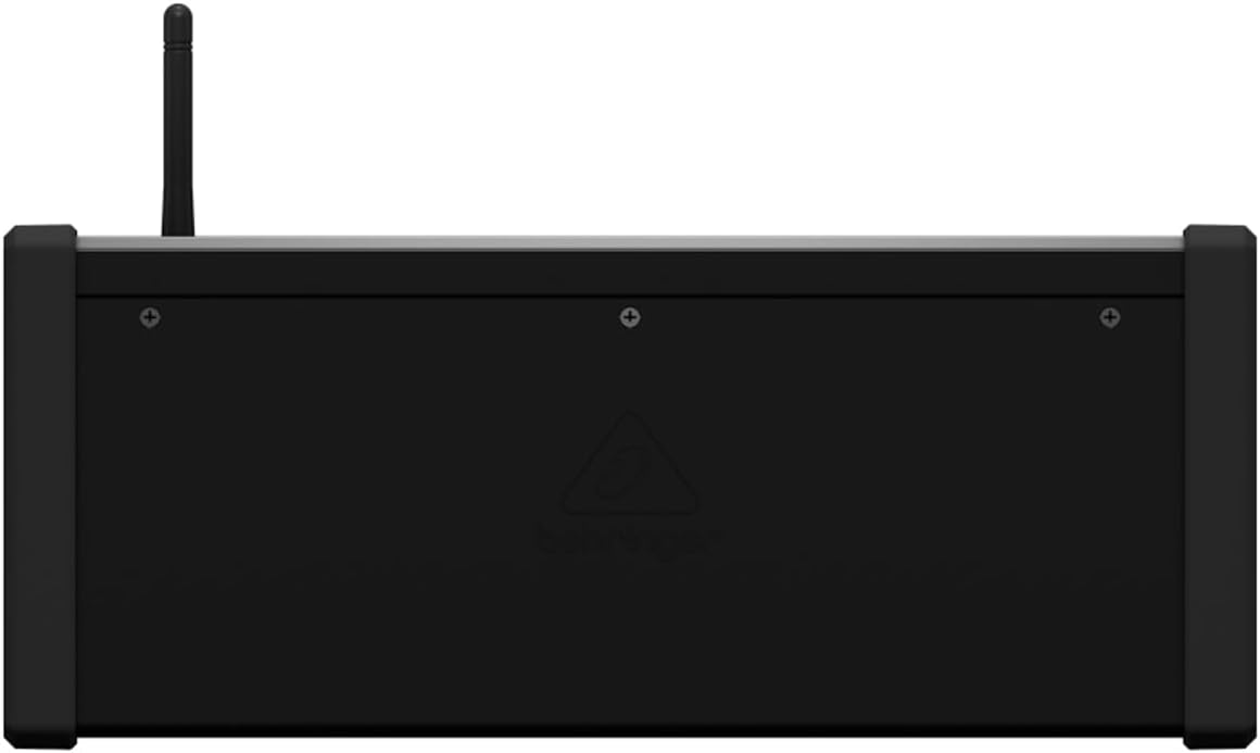 Behringer XR18 Kenya top and rear enclosure view showing compact stage box chassis with Wi-Fi antenna extended