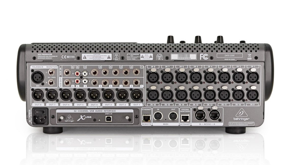 Behringer X32 Producer digital mixer rear I/O and AES50 ports