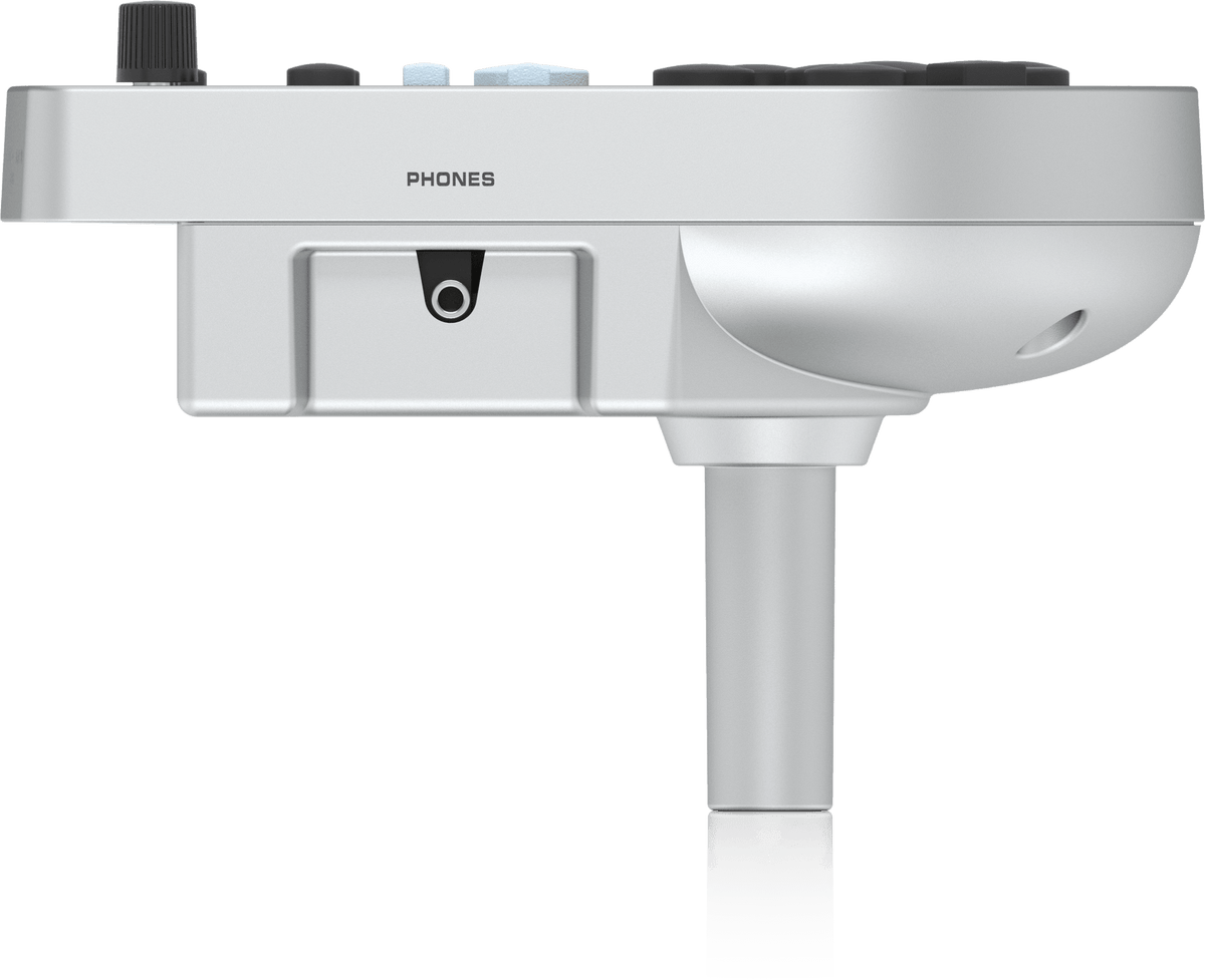 Behringer XD80-USB Kenya — sound module left side panel, headphone jack port visible, silver and grey housing