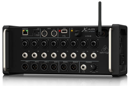 Behringer XR16 digital mixer front view with 16 input channels
