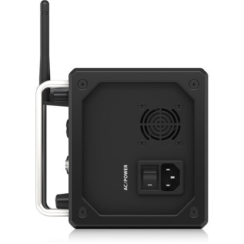 Behringer XR18 Kenya right side panel showing AC power inlet, IEC socket, cooling vent and Wi-Fi antenna