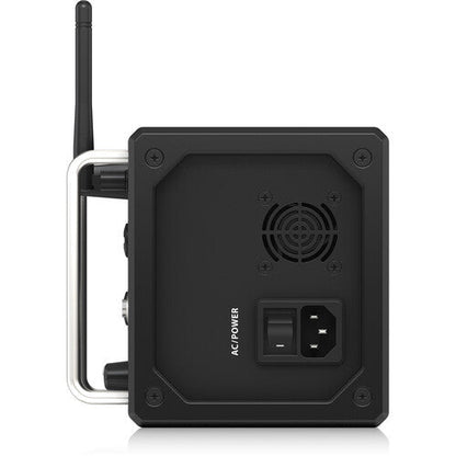 Behringer XR18 Kenya right side panel showing AC power inlet, IEC socket, cooling vent and Wi-Fi antenna