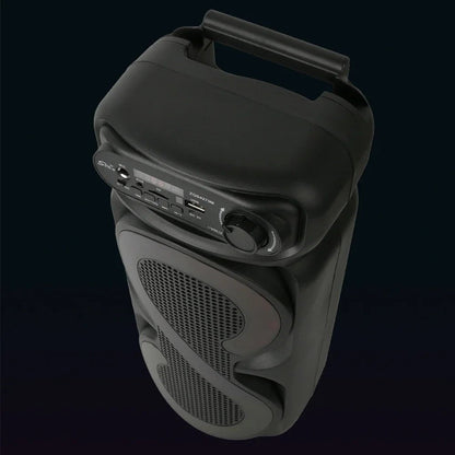 karaoke boombox speaker Kenya top-down view showing AUX, TF, USB ports and volume knob on control panel