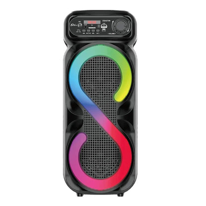 karaoke boombox speaker Kenya front view with full rainbow RGB LED light ring illuminated on white background