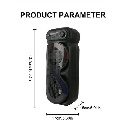 karaoke boombox speaker Kenya dimensions diagram showing 40.7cm height, 17cm width, 15cm depth