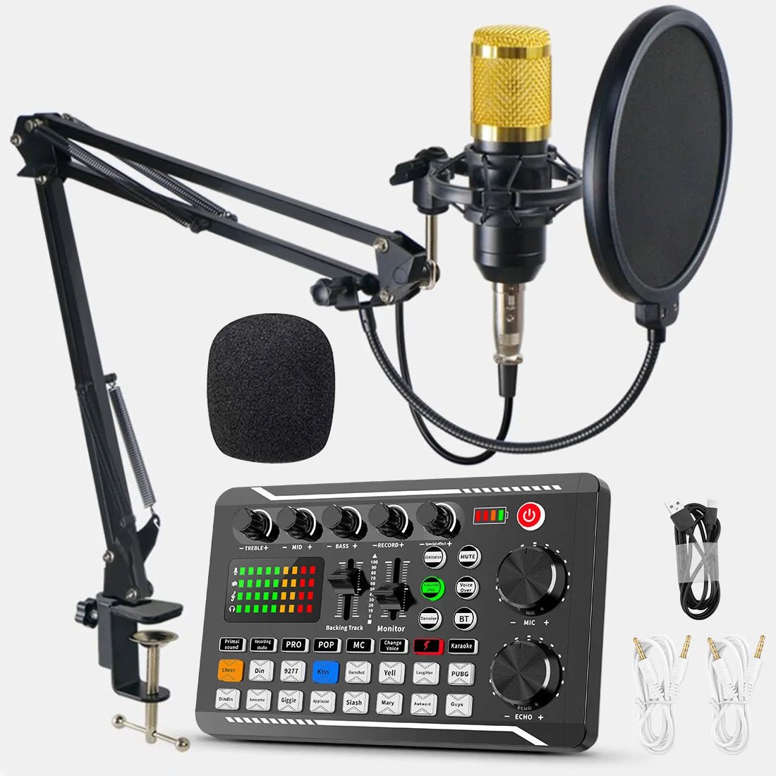 BM - 800 Professional Microphone Bundle – Cardioid Condenser Mic with Noise Cancellation, Suspension Arm, Pop Filter, and V8S Sound Card - ZAMAR AUDIO SOLUTIONS